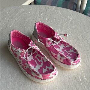 Hey Dude Pink and White Kids Sneakers